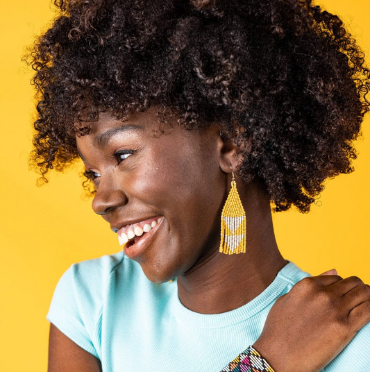 Yellow with Ivory Triangles Earrings-Ink + Alloy-Blue Hand Home