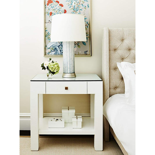 Villa & House - Valentina Grasscloth 1-Drawer Side Table In White-Bungalow 5-Blue Hand Home